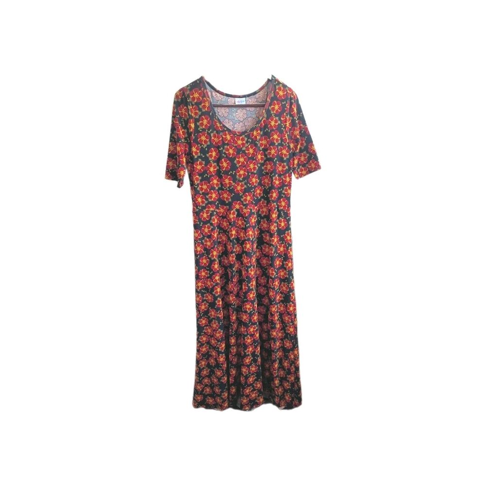 LuLaRoe 3XL Simply Comfortable Maxi Dress Short Sleeve Black Multicolor Floral